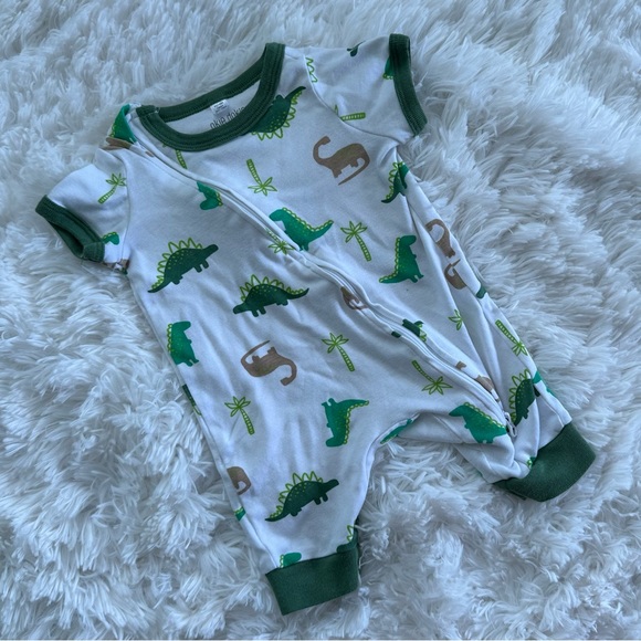 Okiedokie Dinosaur Short Sleeve Sleeper romper Jumpsuit Backward Upside Down Zip - Picture 2 of 5